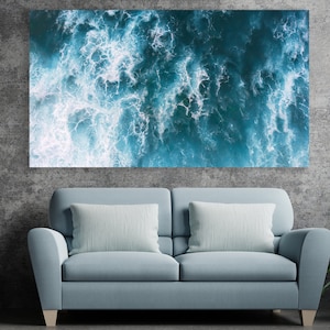Ocean Wave Wall Decor, Ocean Wall Art, Huge Canvas Home Decor, Peaceful Wall Art, Blue Wave, Ocean Power