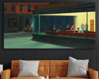 Nighthawks Canvas, Huge Canvas Wall Decor, Edward Hopper Art, Night Hawks Wall Art, Edward Hopper, Nighthawks