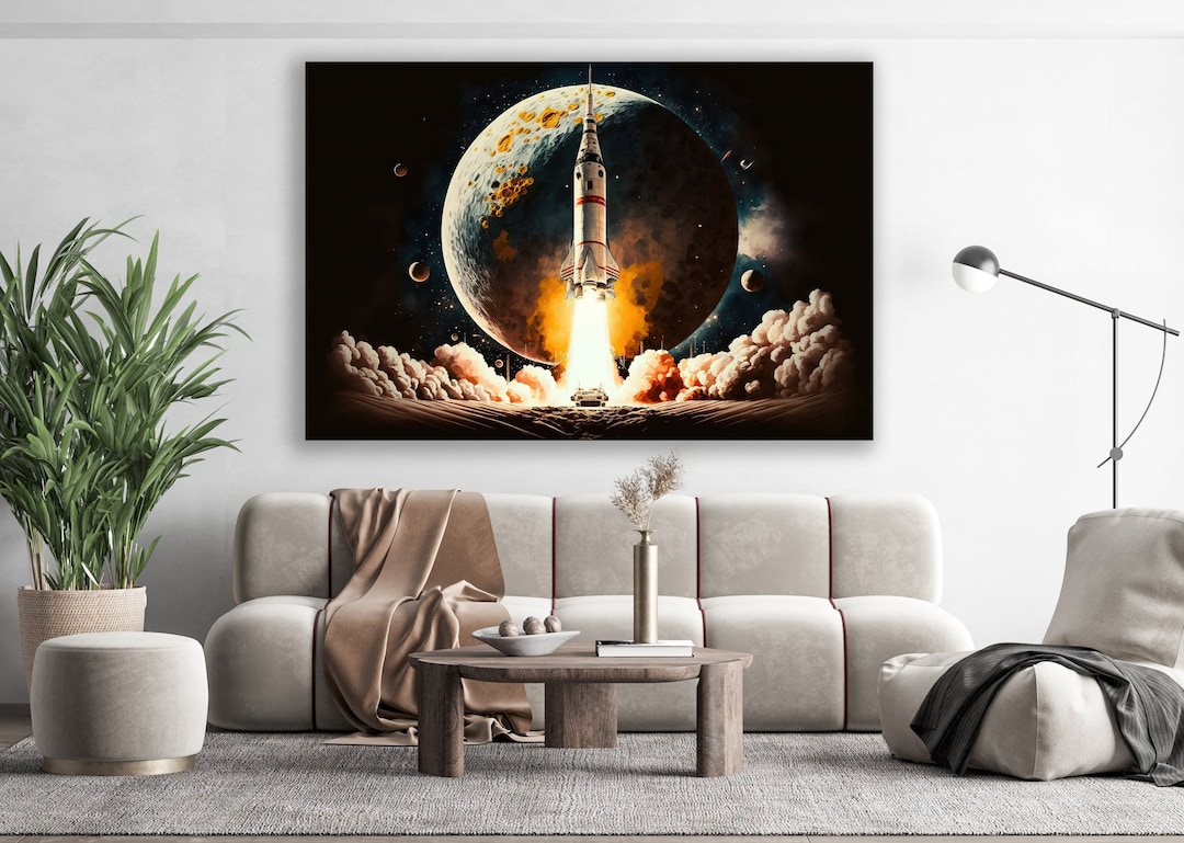 Launching Space Rocket Wall Art, Space Art, Huge Canvas Wall Art, Space