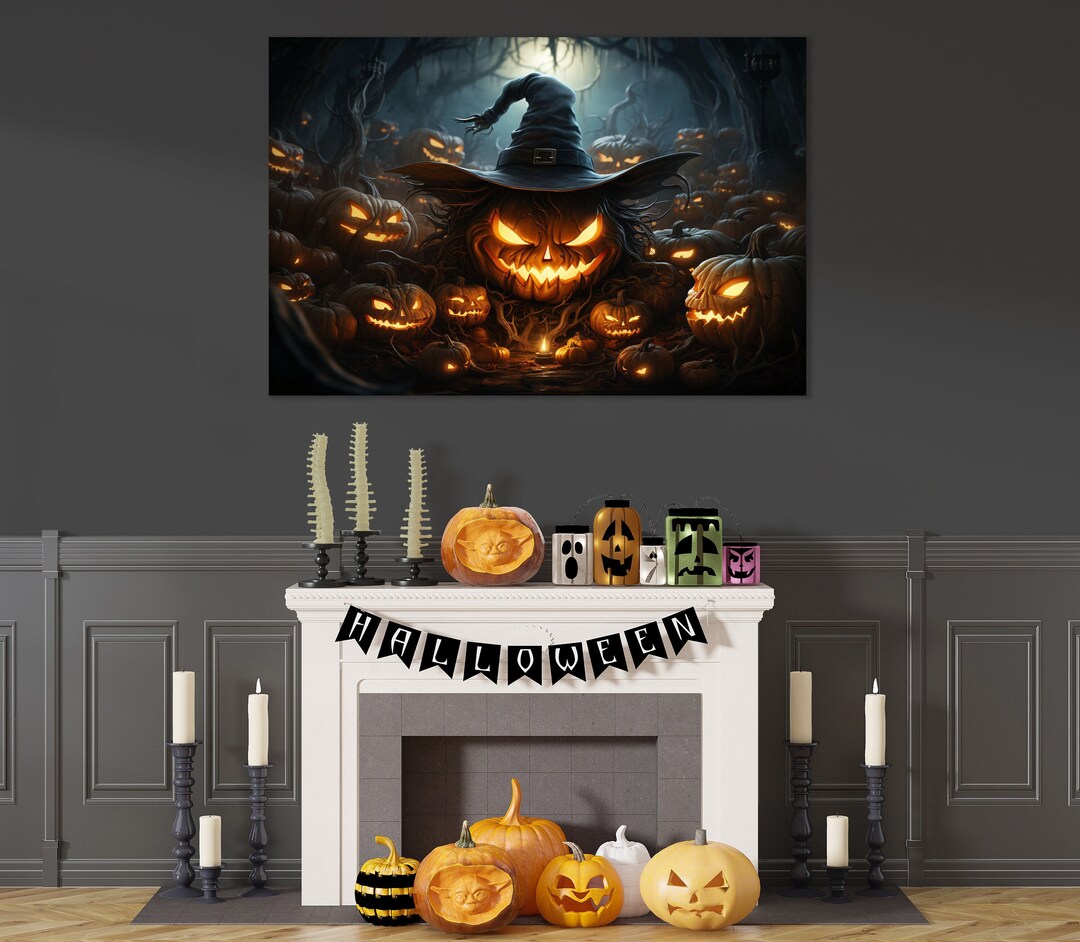 Halloween Gift, Huge Canvas Home Decor, Jack O Lantern Canvas Print ...