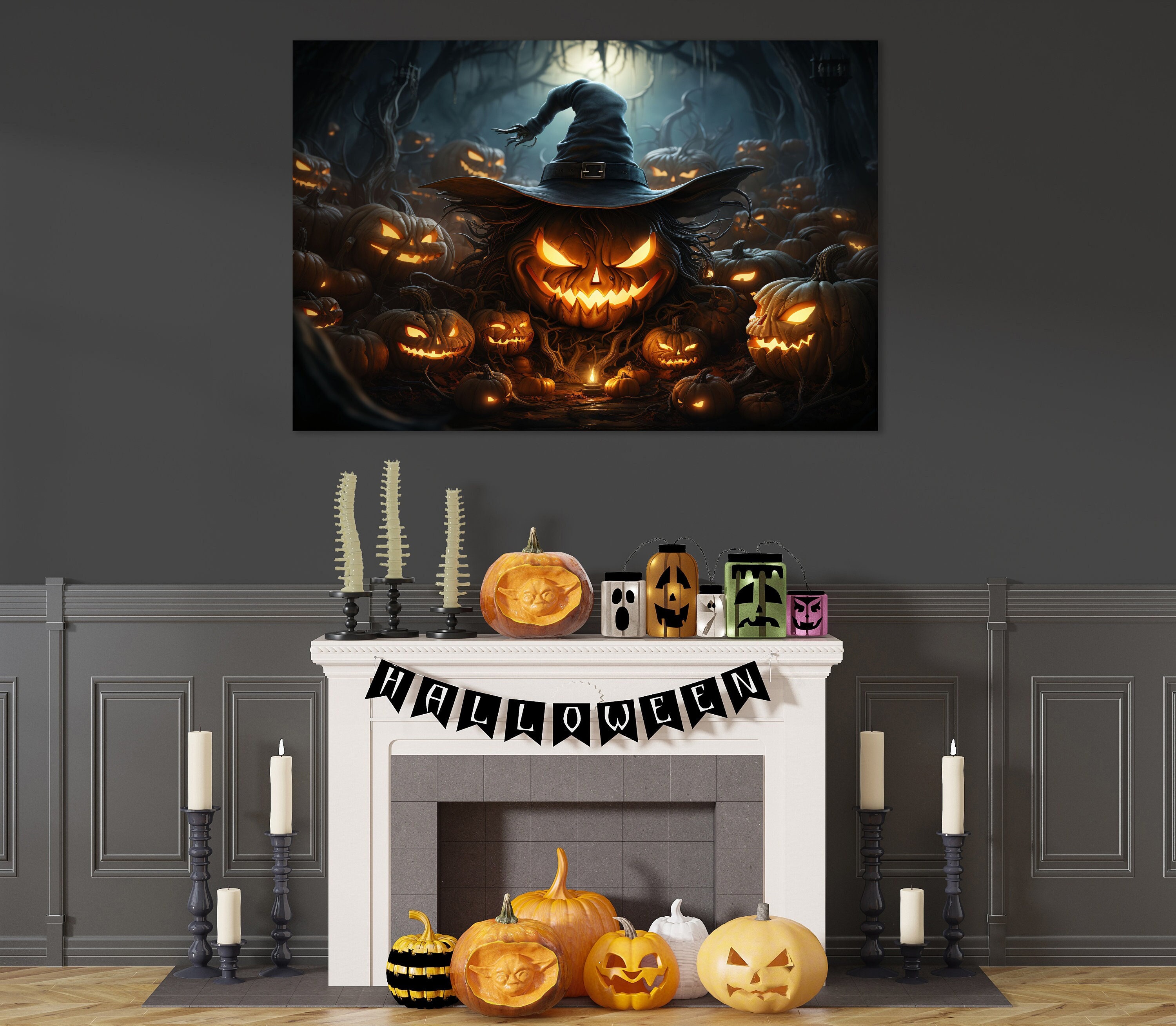 Halloween Gift, Huge Canvas Home Decor, Jack O Lantern Canvas Print ...