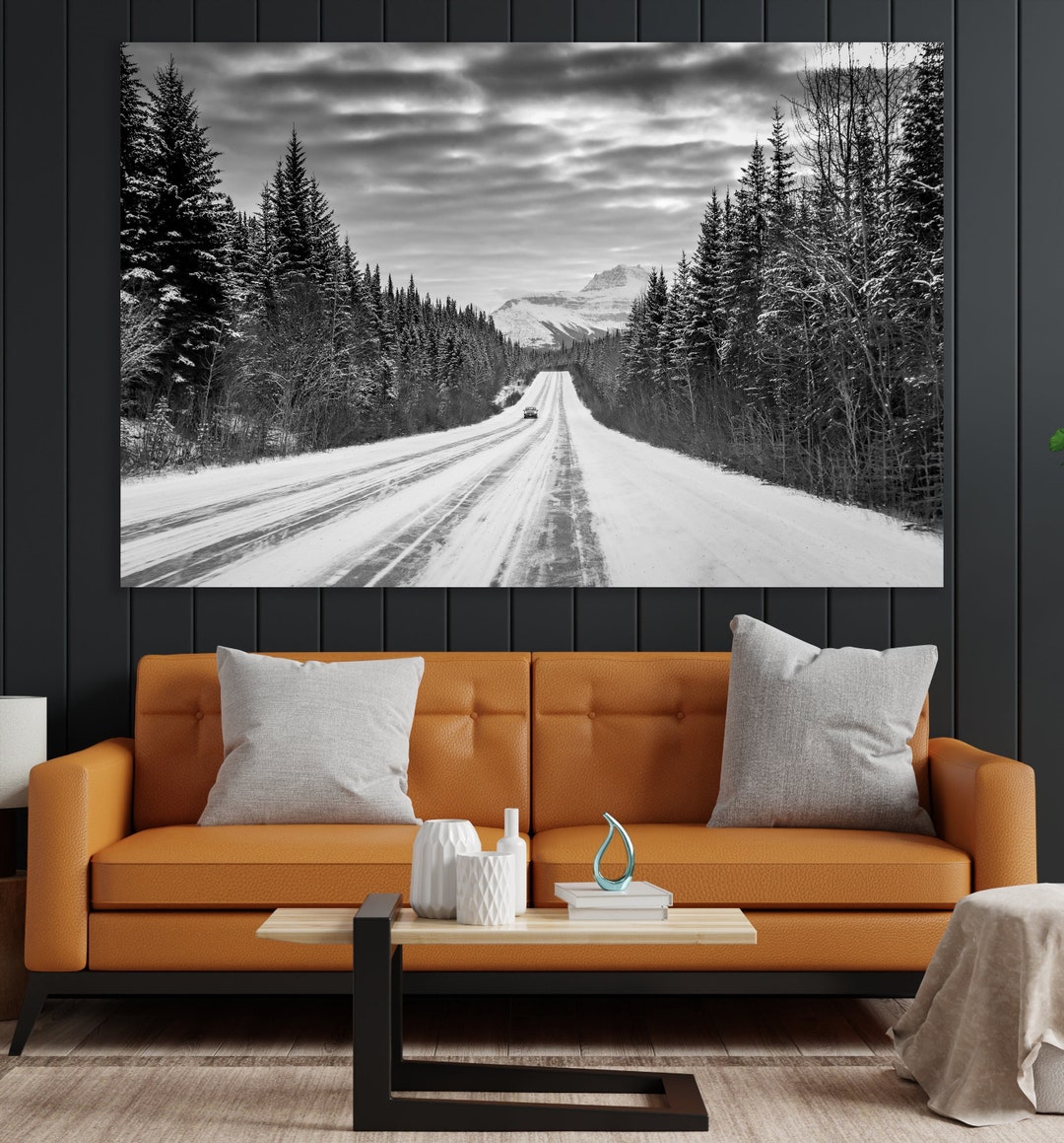Snowy Mountains Canvas , Huge Canvas Wall Decor, Snowy Highway Wall Art