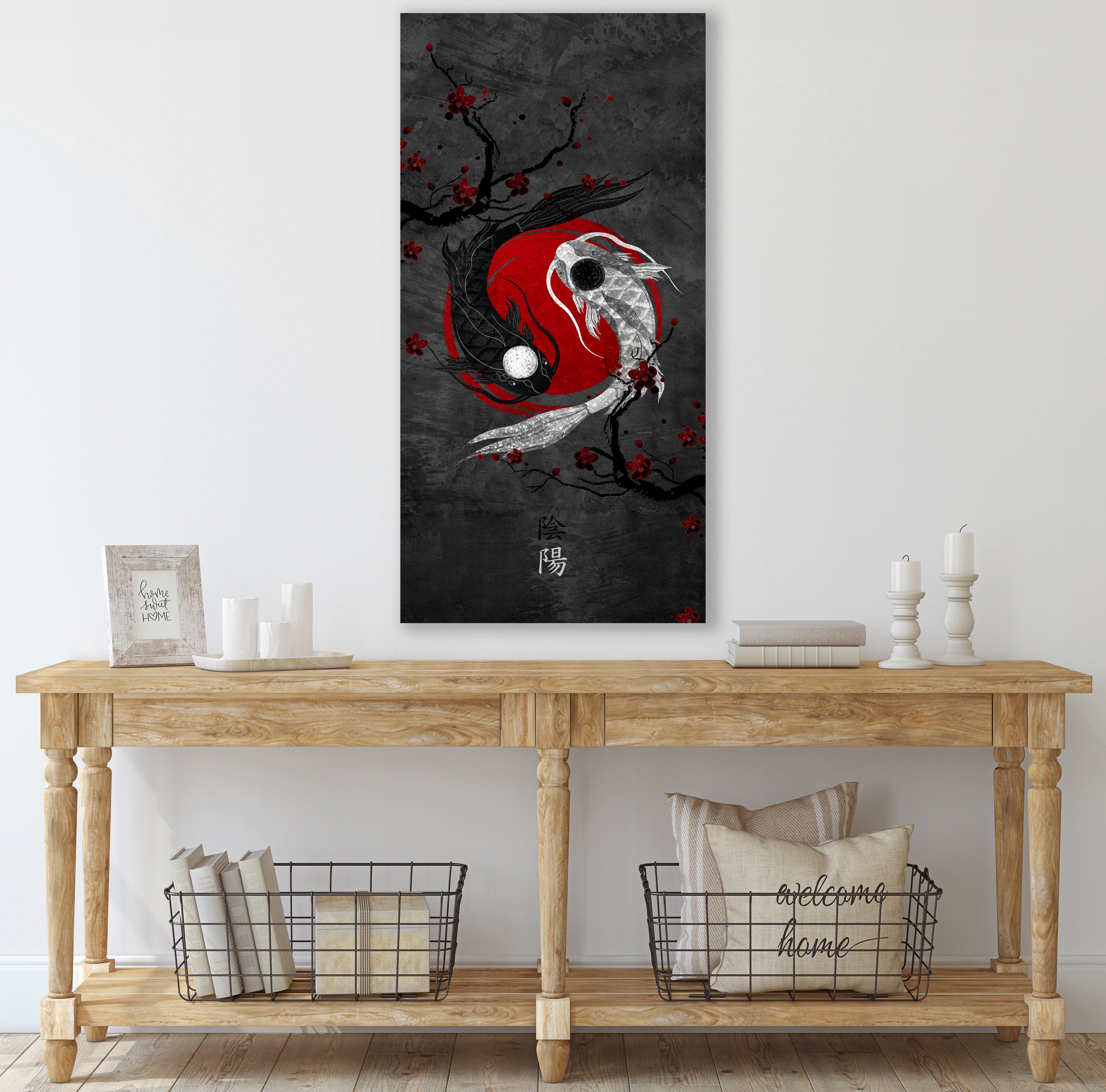 Japanese Koi Fish Art, Yin Yang Zen Wall Art, Koi Fish Canvas Print ...