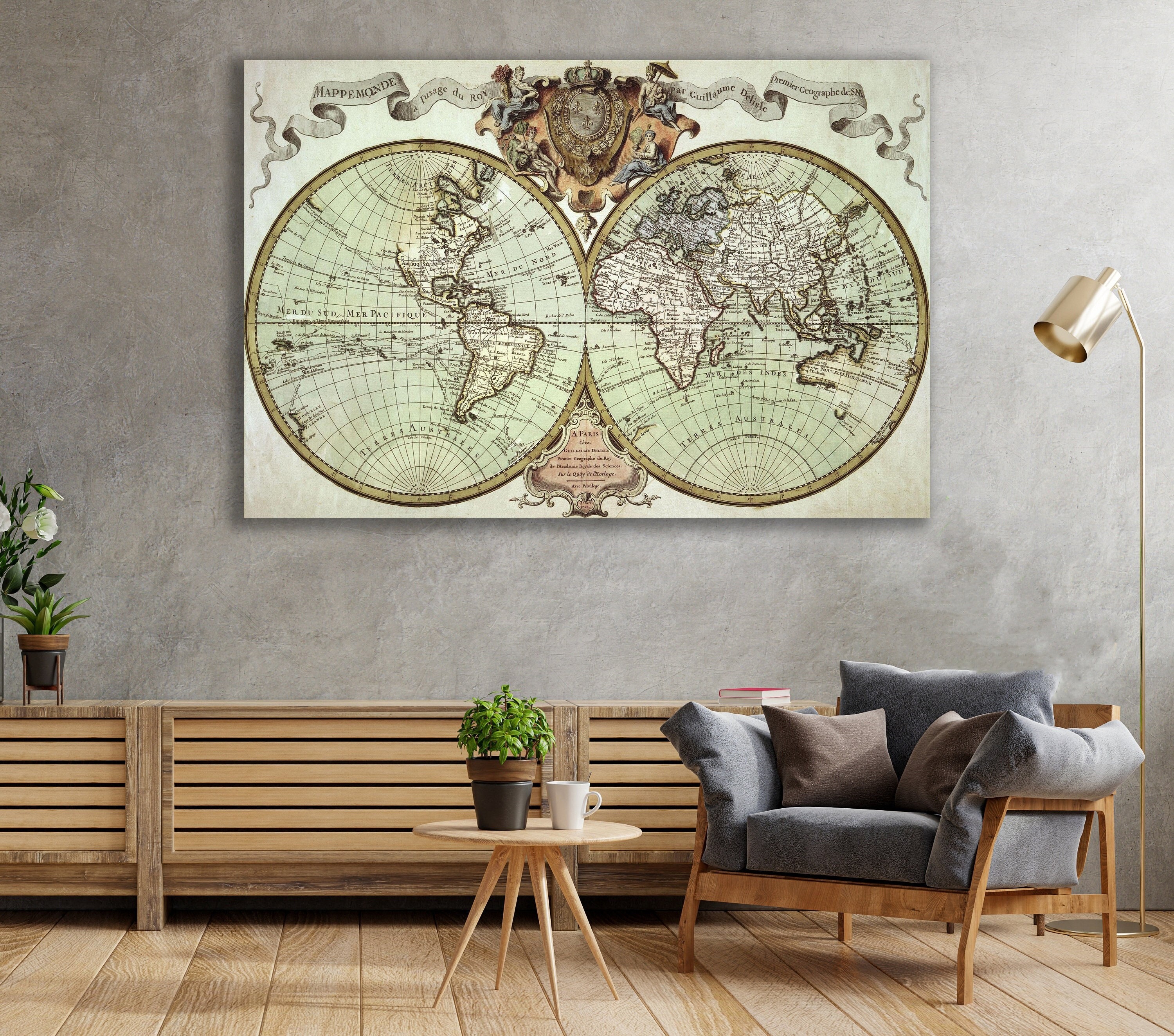 Old World Map Wall Art, Vintage Atlas Canvas, Huge Canvas Home Decor ...