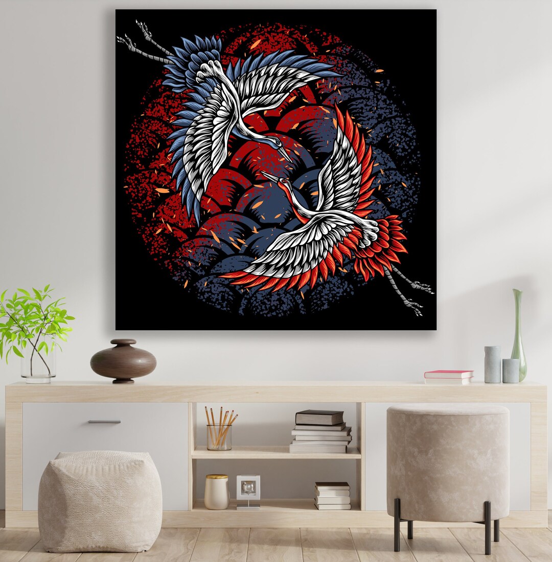 Japanese Cranes Wall Art, Japanese Cranes Wall Decor, Huge Canvas Wall