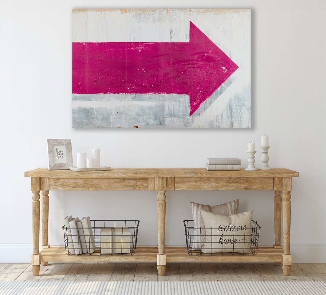 Arrow Sign, Rustic Arrow Sign, Huge Canvas Home Decor, Pink Arrow ...