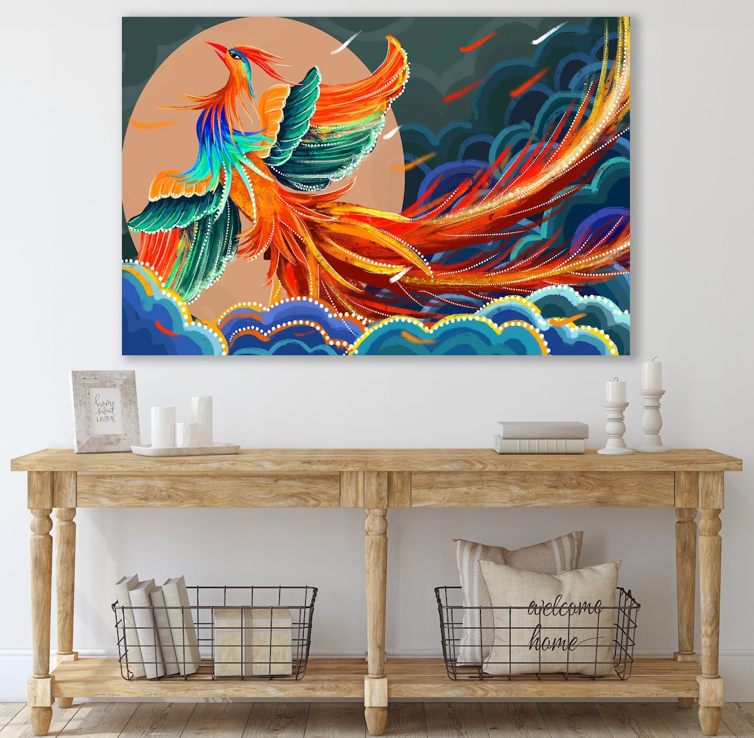 Phoenix Canvas, Colorful Phoenix Art, Huge Canvas Wall Decor, Phoenix