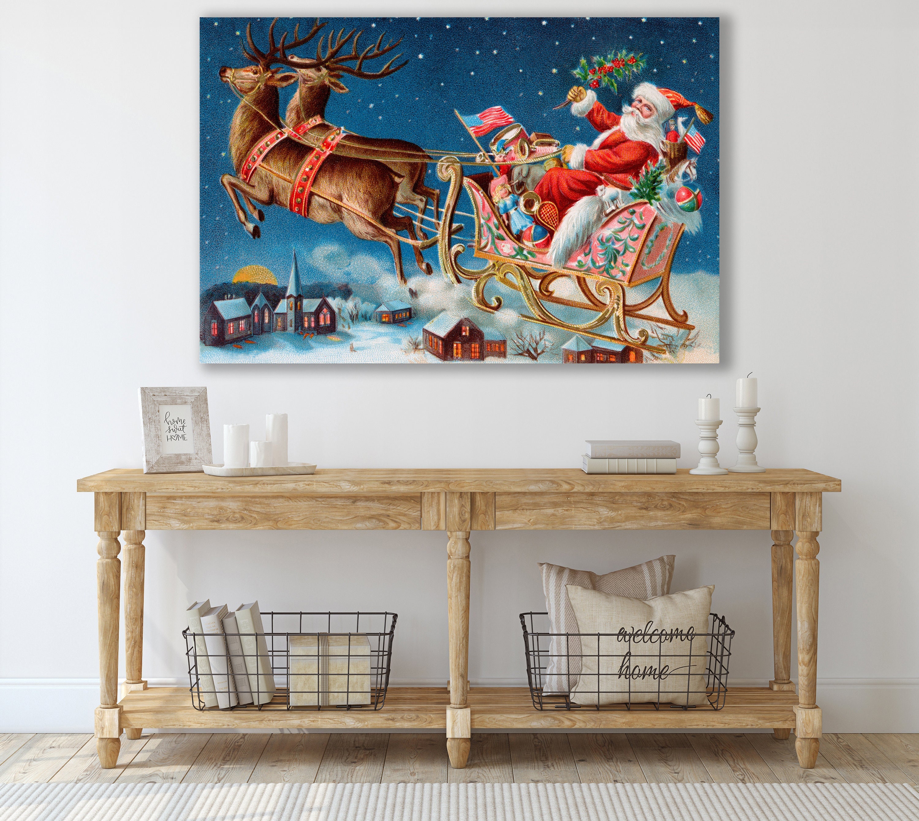 Santa Claus Wall Art, Vintage Christmas Art,  Huge Canvas Home Decor, Santa Claus Art, Christmas Canvas, Winter Wall Art, Vintage Santa Art