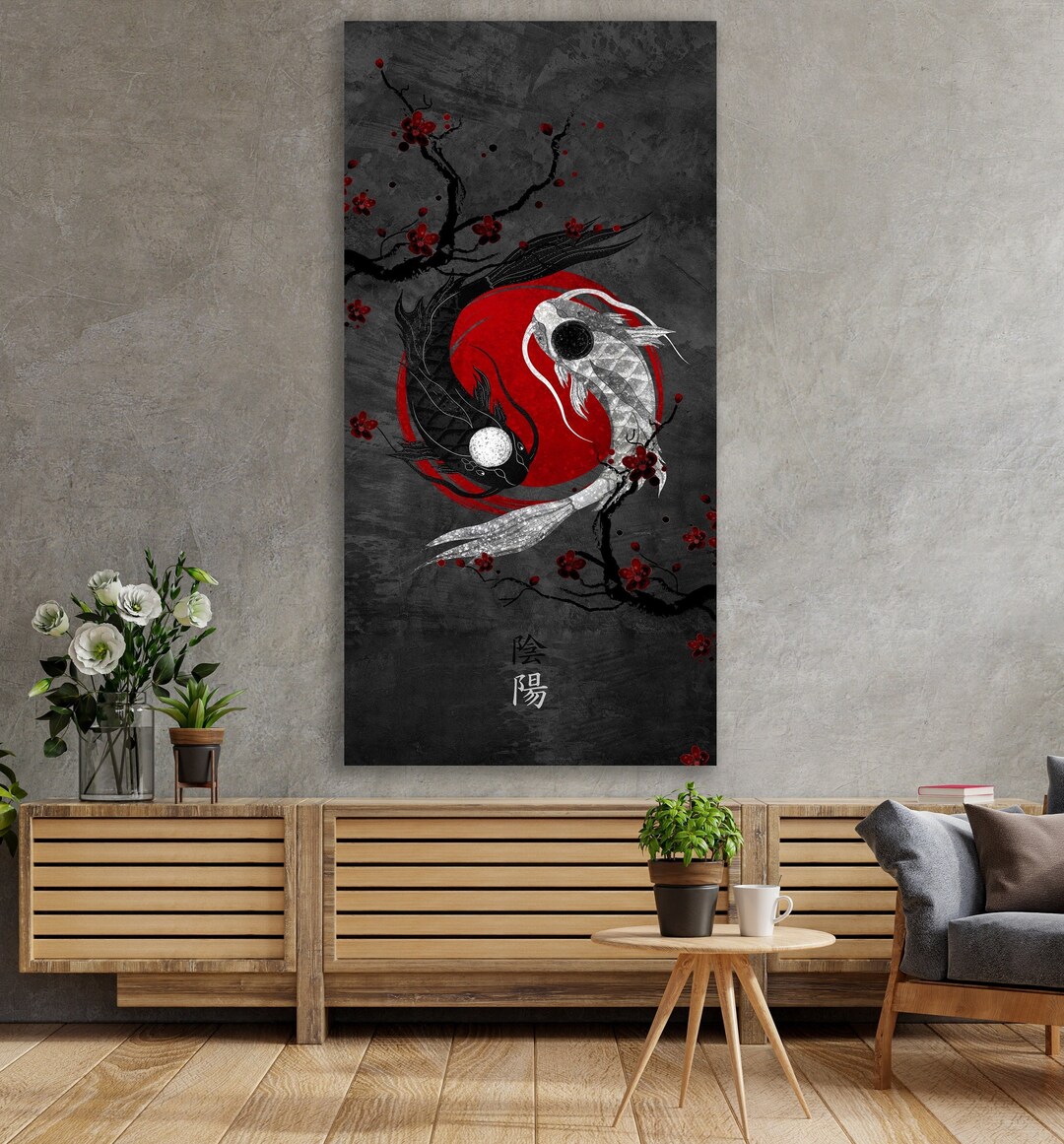 Japanese Koi Fish Art, Yin Yang Zen Wall Art, Koi Fish Canvas Print ...