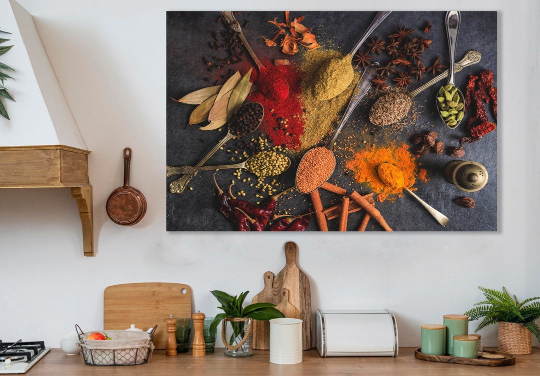 Spices Wall Art, Spices, Kitchen Art, Huge Canvas Home Decor, Colorful