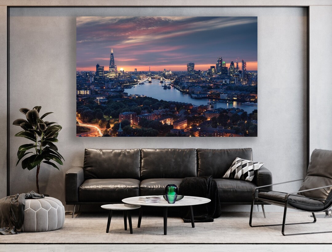 City of London Wall Art, London, Sunset, Huge Canvas Home Decor, London
