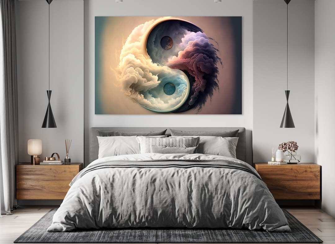 Yin and Yang Wall Art, Huge Canvas Home Decor, Zen Meditation Canvas