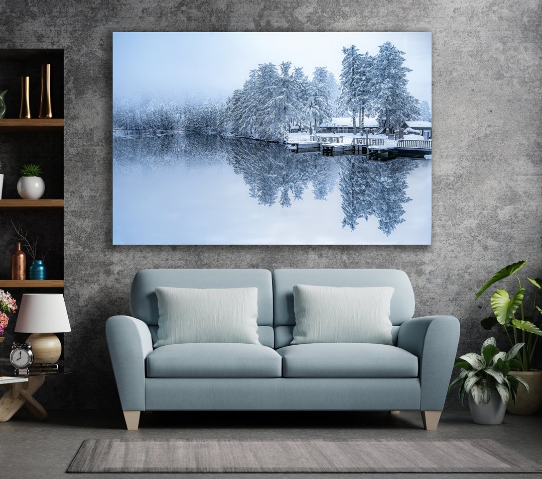 Snow Art, Huge Canvas Wall Decor, Winter Wall Art, Snowy Forest Canvas