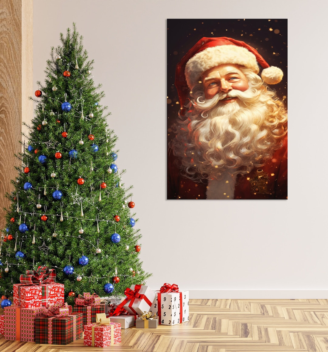 Santa Claus Wall Art, Christmas Art, Huge Canvas Home Decor, Christmas