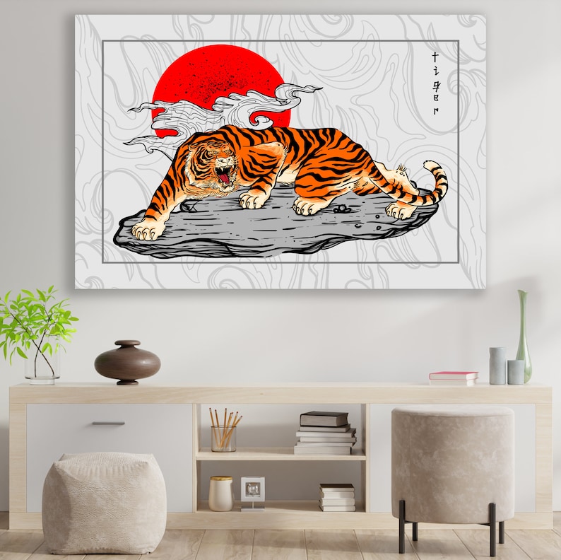 Vintage Japanese Art Japanese Tiger Wall Decor Huge Canvas Etsy
