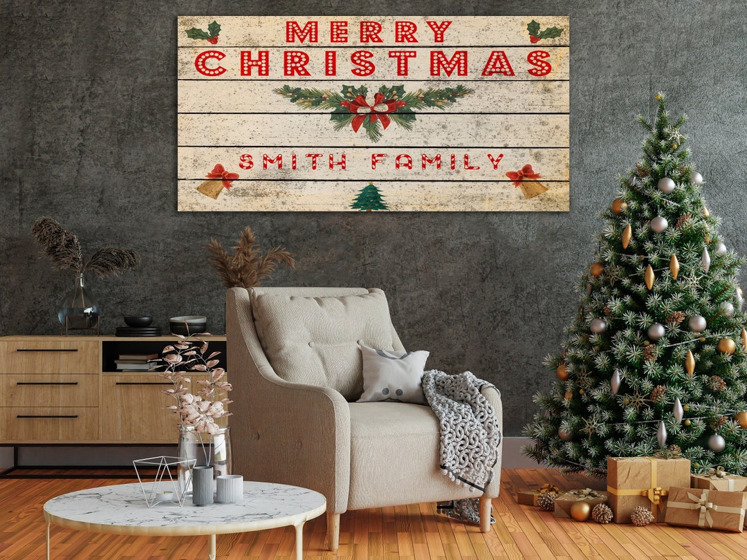 Custom Christmas Wall Art, Personalized Family New Year Art, Rustic