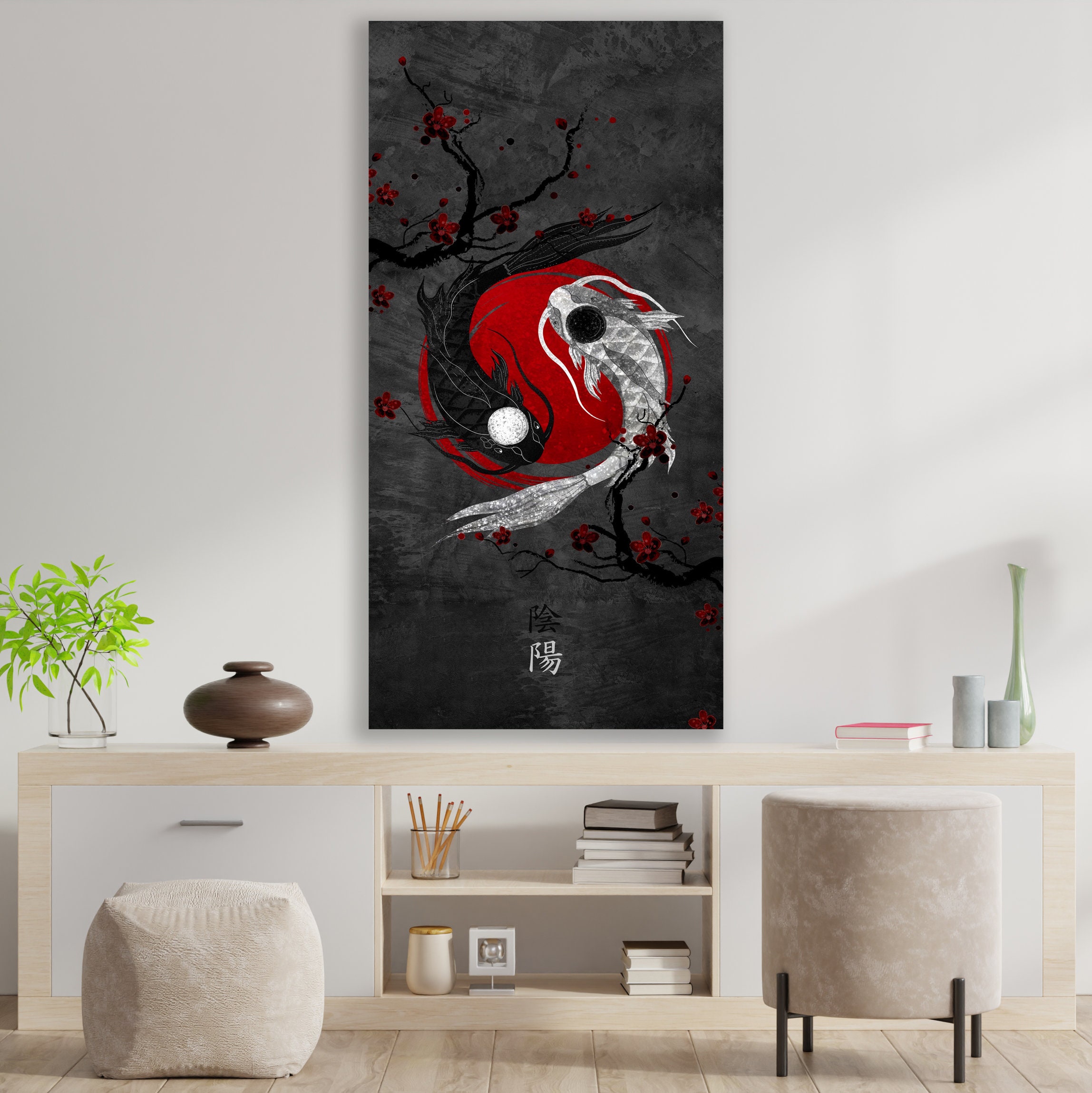 Japanese Koi Fish Art, Yin Yang Zen Wall Art, Koi Fish Canvas Print ...