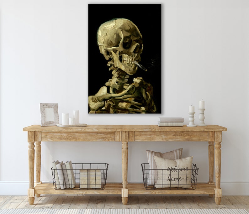 Skull of a Skeleton with Burning Cigarette Wall Art, Van Gogh Art, Huge Canvas Home Decor, Skull of a Skeleton with Burning Cigarette Art bild 2