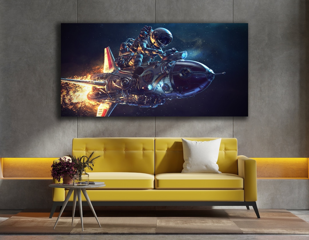 Astronaut Canvas, Space Art, Rocket Wall Art, Huge Canvas Wall Decor