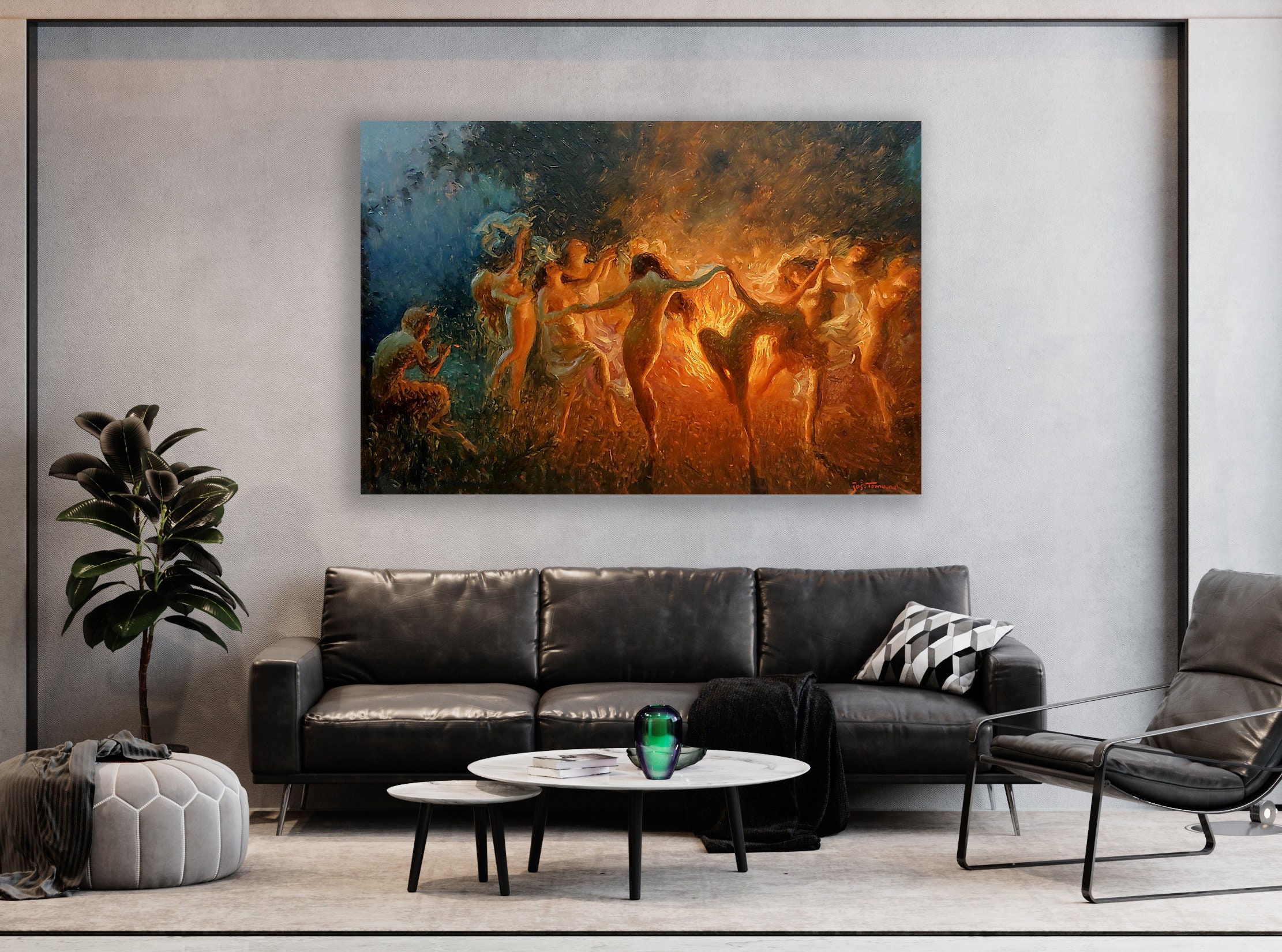 Nude Nymphs Dancing to Pan's Flute Around the Fire Wall Art, Huge ...