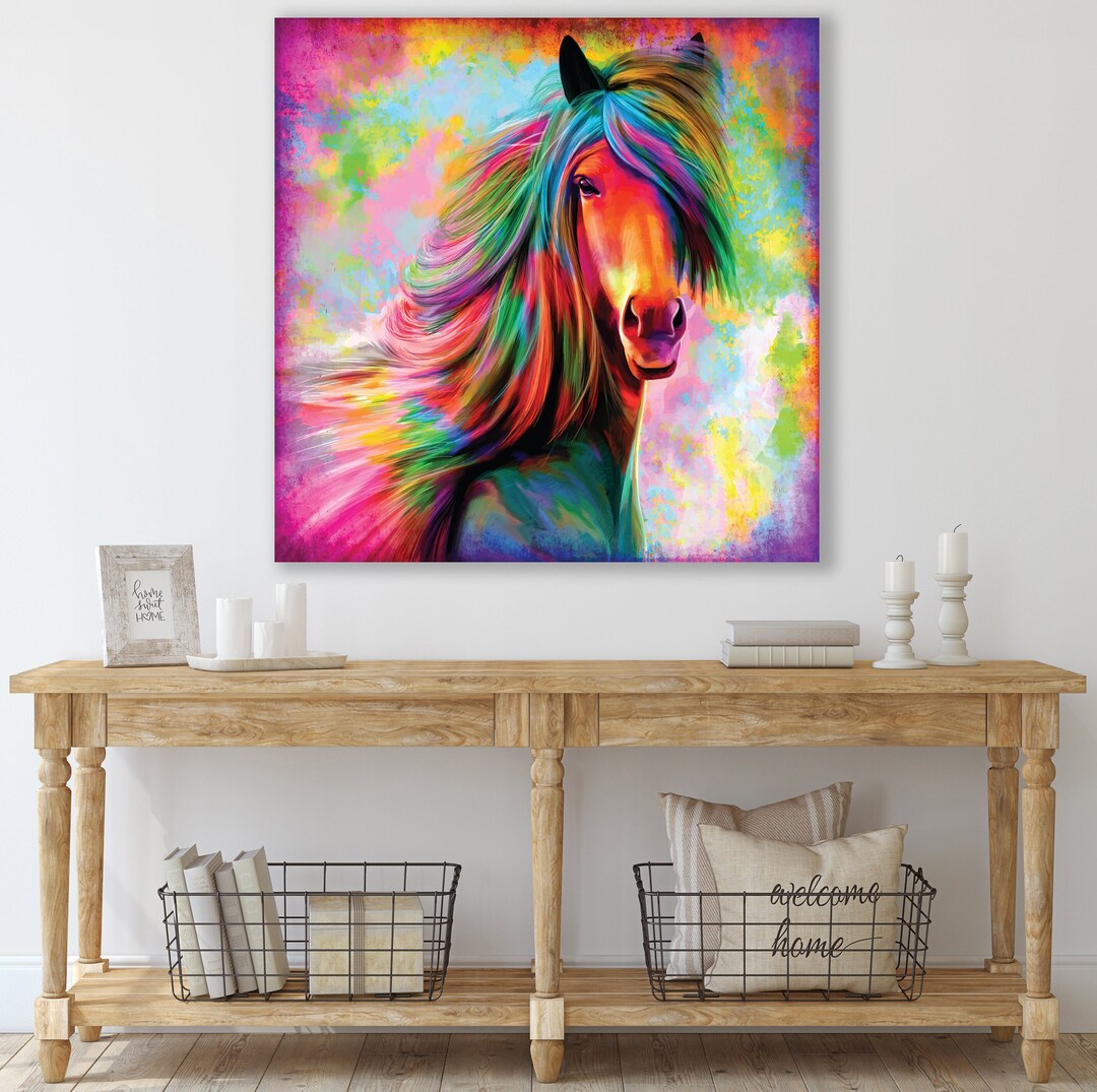 Colorful Horse Wall Art, Horse Art Print, Huge Canvas Home Decor, Horse Wall Decor, Colorful