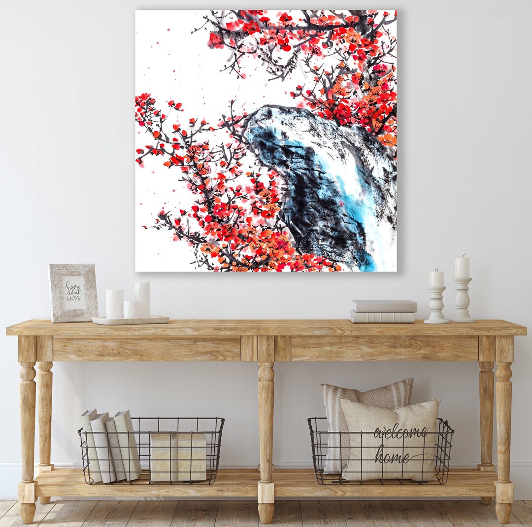 Japanese Flower Wall Art, Japanese Art, Huge Canvas Home Decor, Vintage