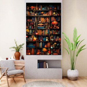 Library Wall Art, Huge Canvas Home Decor, Bookcase Canvas Art, Literary ...