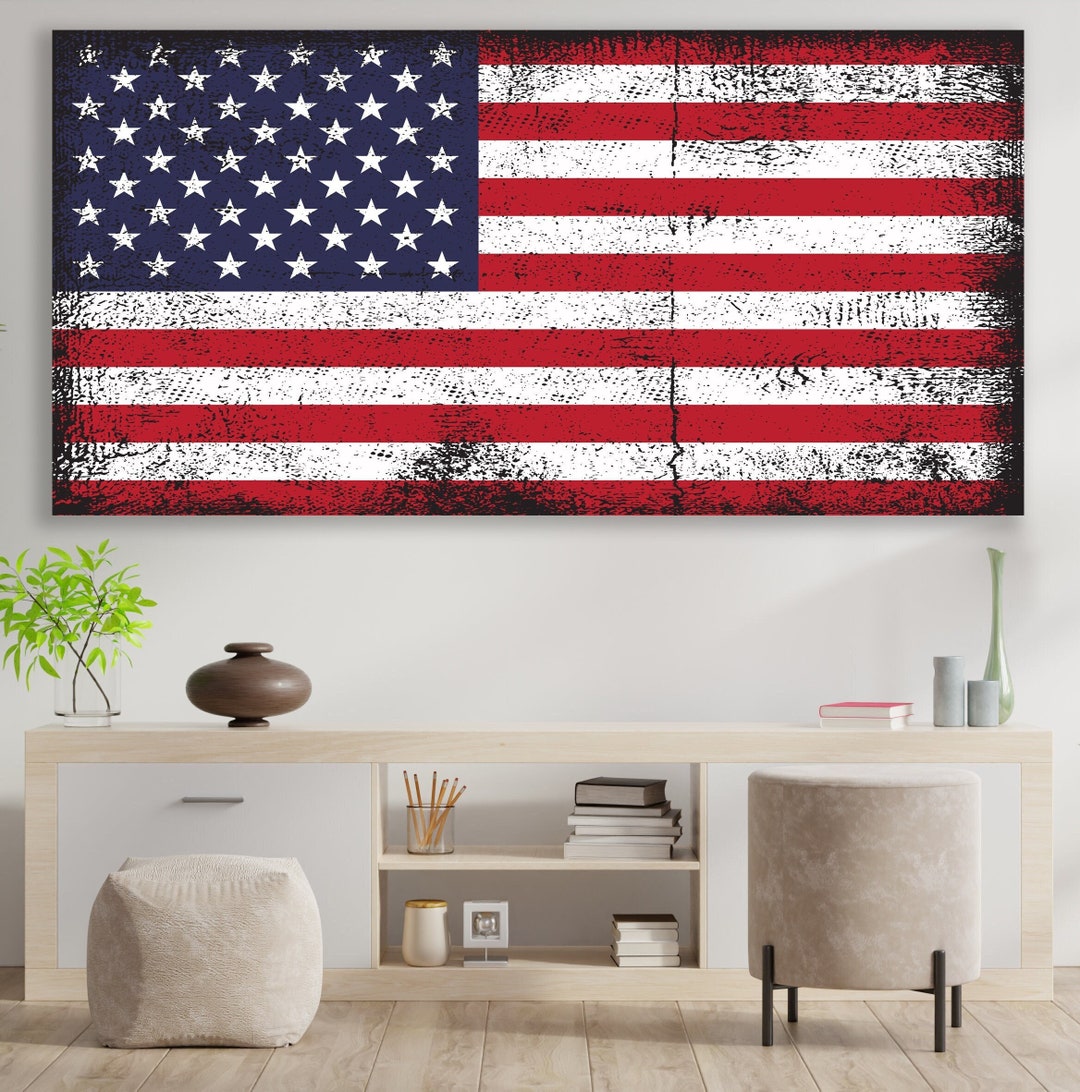 US Flag Canvas, Flag Wall Decor, Huge Canvas Wall Art, USA Flag Wall