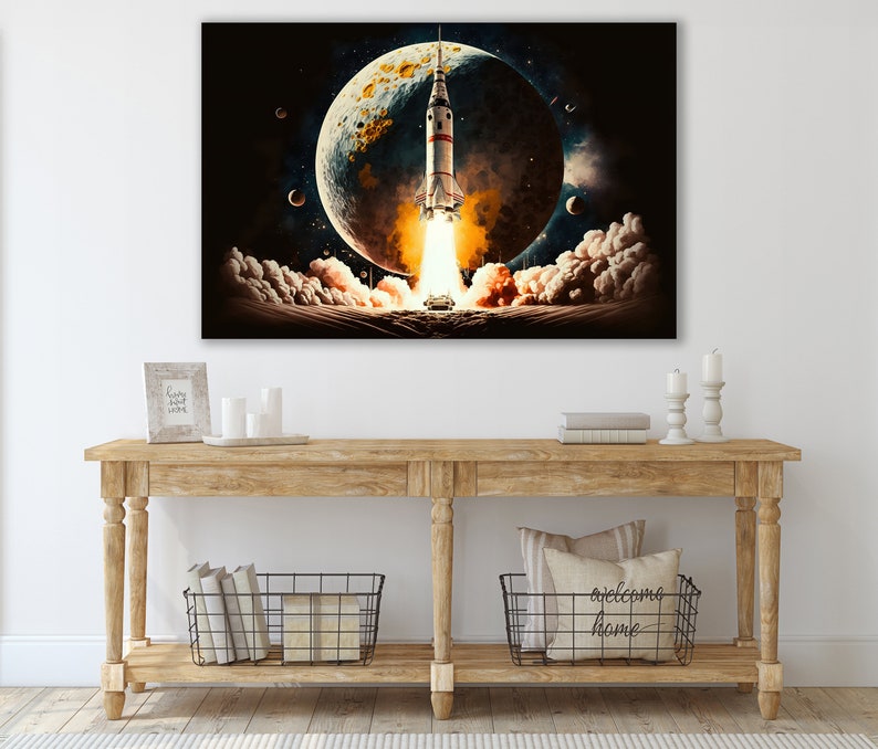 Launching Space Rocket Wall Art Space Art Huge Canvas Wall Etsy