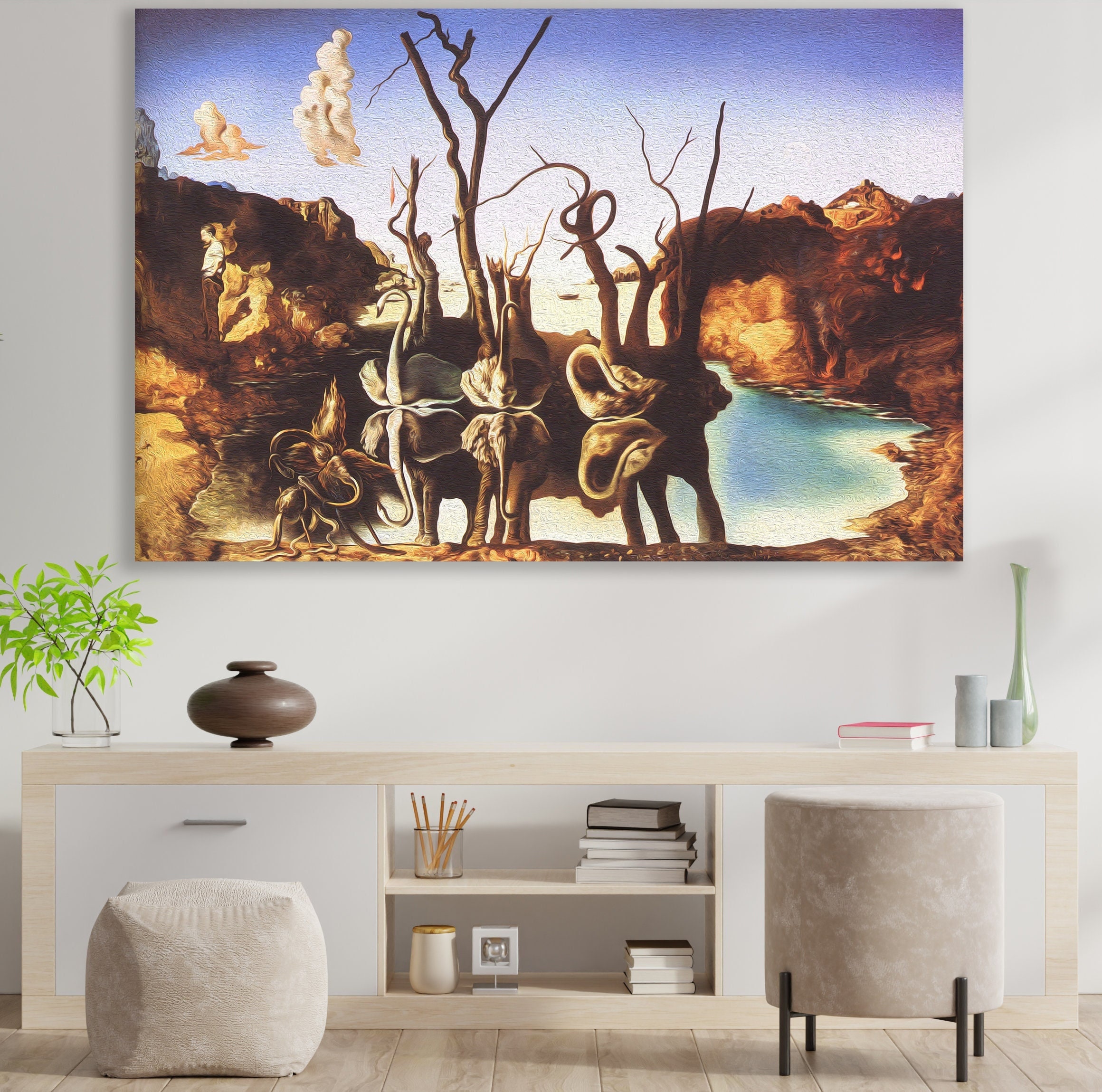 Swans Reflecting Elephants Wallpaper