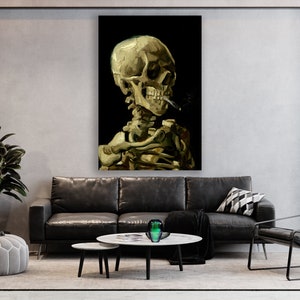 Skull of a Skeleton with Burning Cigarette Wall Art, Van Gogh Art, Huge Canvas Home Decor, Skull of a Skeleton with Burning Cigarette Art bild 3