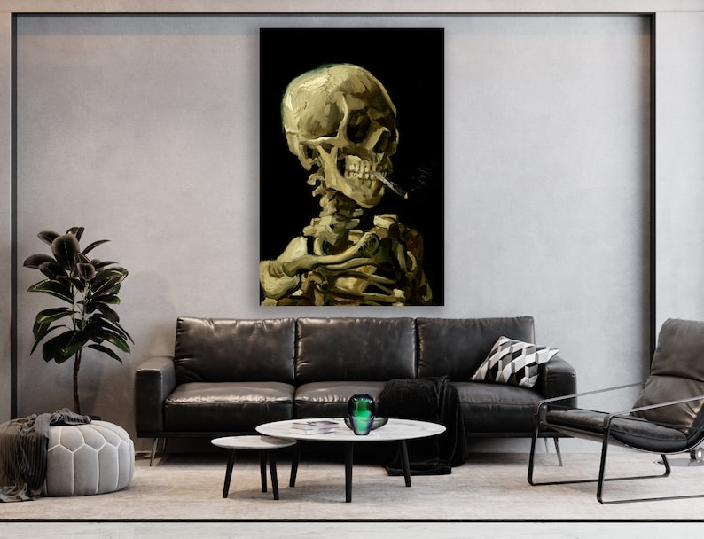 Skull of a Skeleton with Burning Cigarette Wall Art, Van Gogh Art, Huge Canvas Home Decor, Skull of a Skeleton with Burning Cigarette Art bild 3