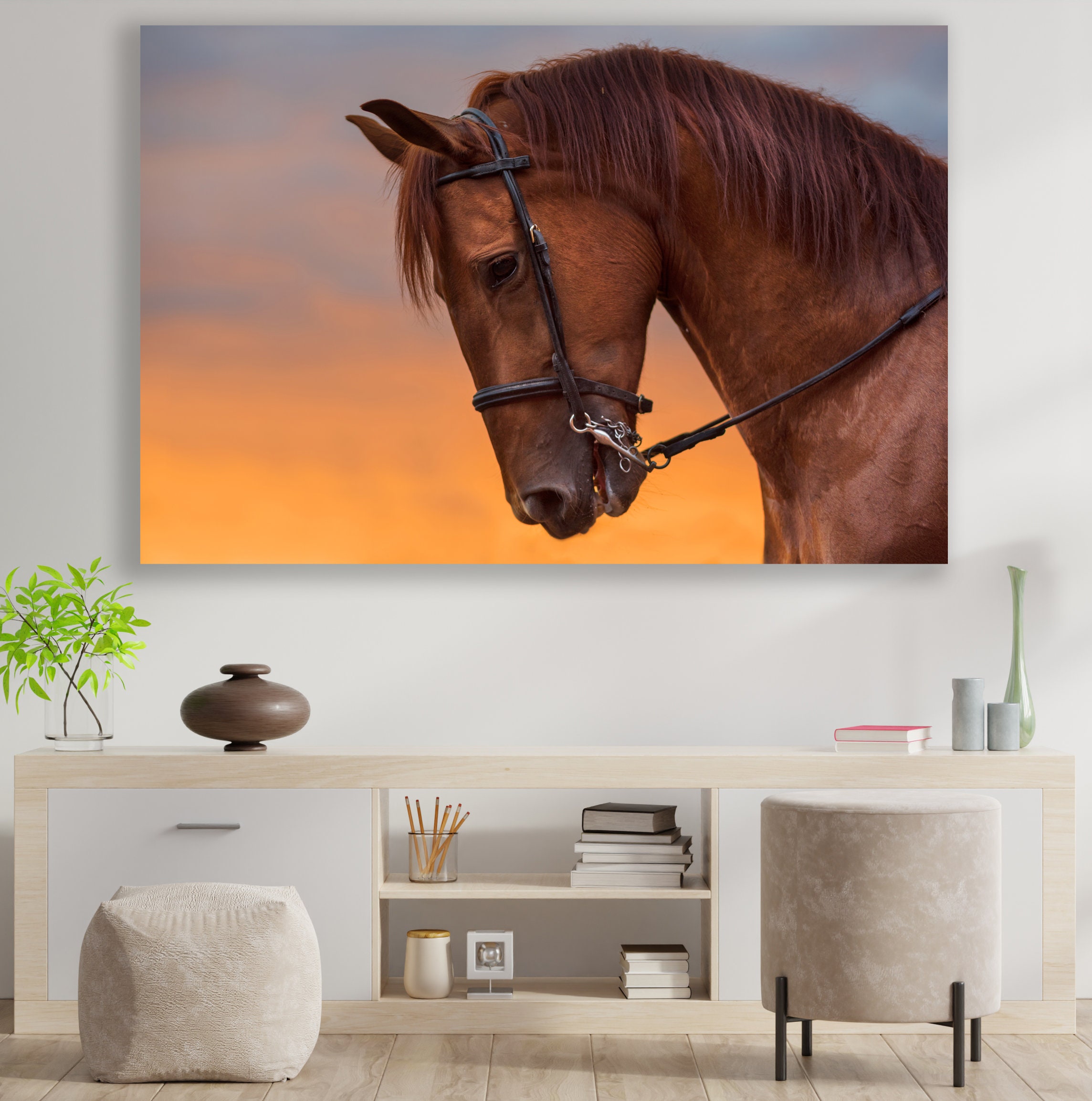Brown Horse Huge Canvas Wall Art Horse Head Canvas Horse Etsy