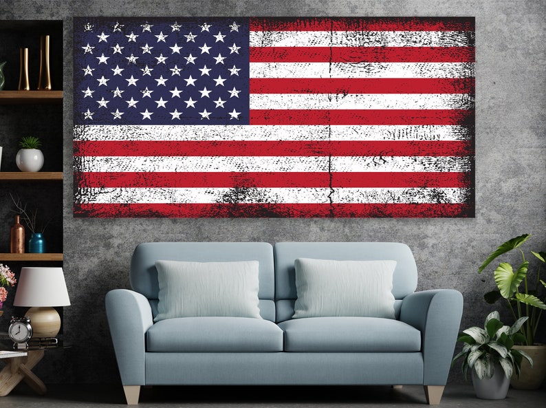 US Flag Canvas Flag Wall Decor Huge Canvas Wall Art USA Etsy