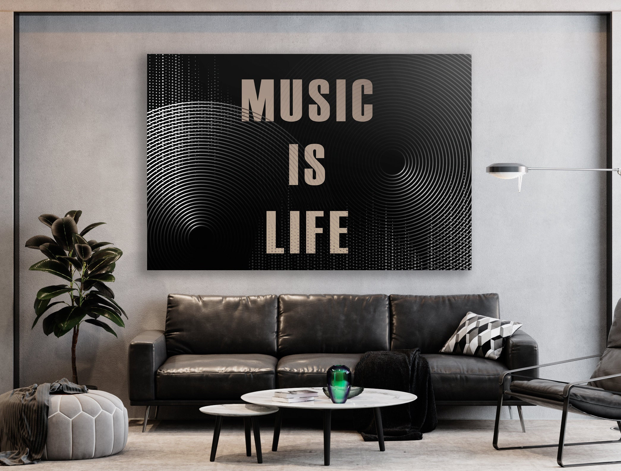 Music Sign, Music is Life Art, Huge Canvas Home Decor, Music