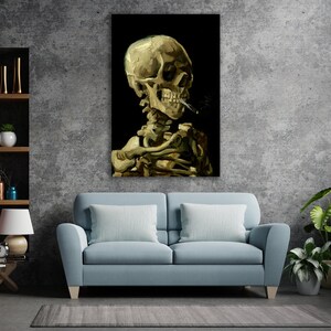 Skull of a Skeleton with Burning Cigarette Wall Art, Van Gogh Art, Huge Canvas Home Decor, Skull of a Skeleton with Burning Cigarette Art bild 4