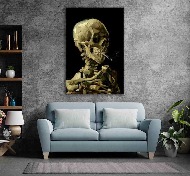 Skull of a Skeleton with Burning Cigarette Wall Art, Van Gogh Art, Huge Canvas Home Decor, Skull of a Skeleton with Burning Cigarette Art bild 4
