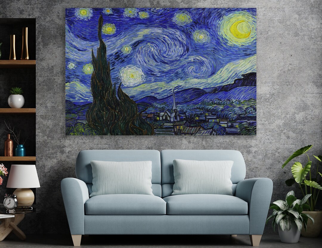 Starry Night Wall Art, Huge Canvas Home Decor, Starry Night Canvas, Van