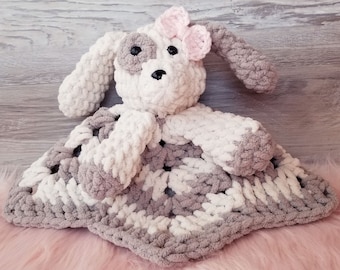 PUPPY SECURITY BLANKET / Crocheted by hand / Soft stuffed animal