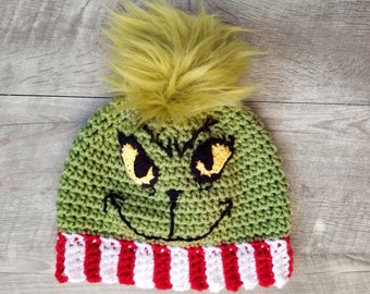 Bonnet au crochet inspiré du Grinch, pour enfants et adultes