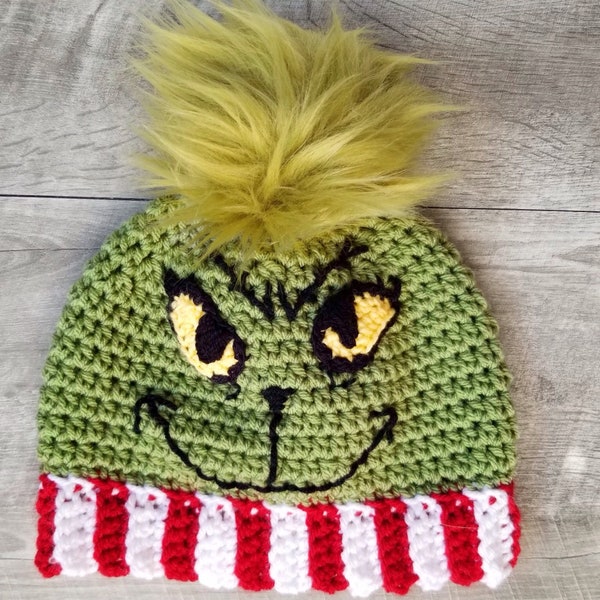 Grinch Inspired Crochet Hat, for Kids & Adults