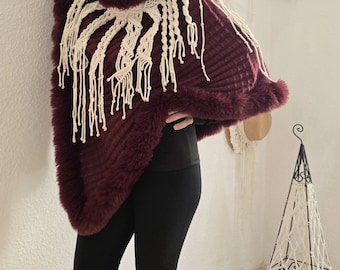 Handmade Macrame Capes in Bohemian Style Cotton Yarn with Long Fringe