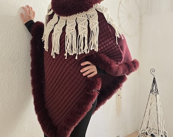 Handmade Macrame Capes in Bohemian Style Cotton Yarn with Long Fringe