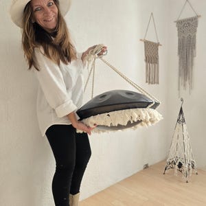 Handgefertigte Makramee Hängende Handpan Halter im Boho Stil Baumwollgarn mit Langen Fransen