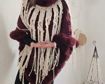 Handmade Macrame Capes in Bohemian Style Cotton Yarn with Long Fringe