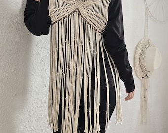 Kamizelka makramowa w stylu boho | Kamizelka robiona ręcznie na szydełku | Kamizelka z frędzlami | Kamizelka festiwalowa | Narzutka plażowa | Wykonana na zamówienie
