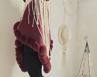 Handmade Macrame Capes in Bohemian Style Cotton Yarn with Long Fringe
