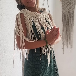 Lightweight macrame cape for summer, Ethnic macrame cape for women, Macrame fringe cape for festivals, Handmade boho macrame for layering