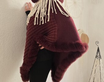 Handmade Macrame Capes in Bohemian Style Cotton Yarn with Long Fringe