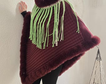 Handmade Macrame Capes in Bohemian Style Cotton Yarn with Long Fringe